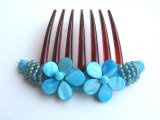 画像: ハンドメイド★ビーズヘアコーム/ブルー系